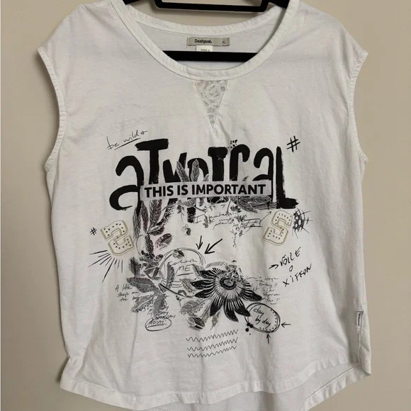 Desigual Atypical Graphic Sleeveless Tee XL Boho Art Top - Picture 2 of 8
